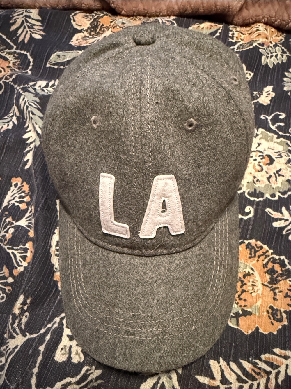 Lucky Brand Gray Wool LA Baseball Cap with White Patch